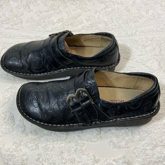 ALEGRIA ALI Floral Slip On ALL-571 Leather Women's Black Sz 10.5 Goth Core Punk - Picture 2 of 8